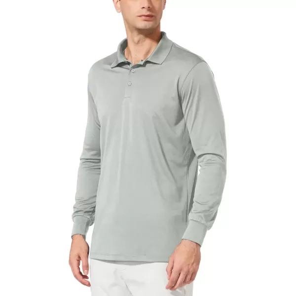 imageBALEAF Mens Long Sleeve Golf Polo Shirt UPF 50 Quick Dry 3 Button Casual Work Outdoor Lightweight Performance Shirts05light Gray