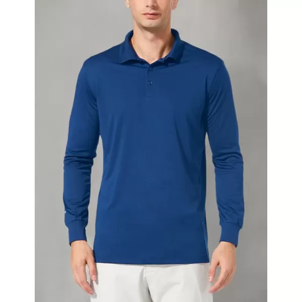 imageBALEAF Mens Long Sleeve Golf Polo Shirt UPF 50 Quick Dry 3 Button Casual Work Outdoor Lightweight Performance Shirts06royal Blue