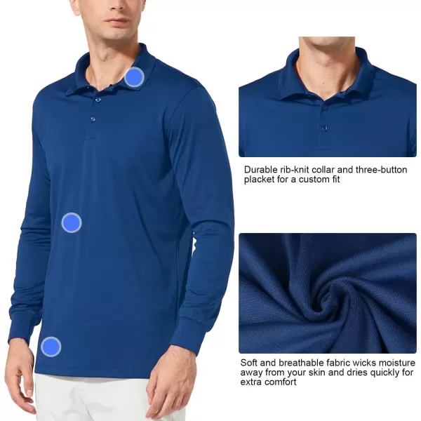 imageBALEAF Mens Long Sleeve Golf Polo Shirt UPF 50 Quick Dry 3 Button Casual Work Outdoor Lightweight Performance Shirts06royal Blue