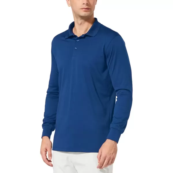 imageBALEAF Mens Long Sleeve Golf Polo Shirt UPF 50 Quick Dry 3 Button Casual Work Outdoor Lightweight Performance Shirts06royal Blue