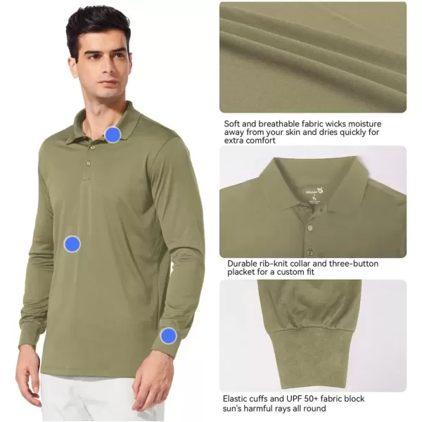 imageBALEAF Mens Long Sleeve Golf Polo Shirt UPF 50 Quick Dry 3 Button Casual Work Outdoor Lightweight Performance Shirts07turquoise