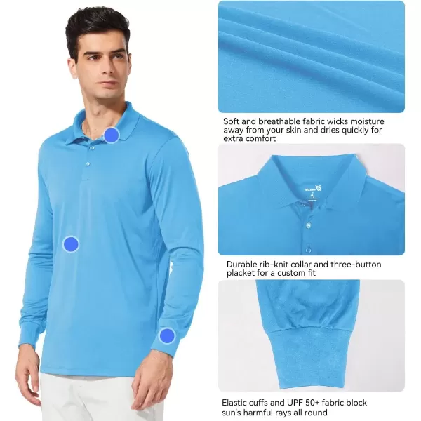 imageBALEAF Mens Long Sleeve Golf Polo Shirt UPF 50 Quick Dry 3 Button Casual Work Outdoor Lightweight Performance Shirts08blue