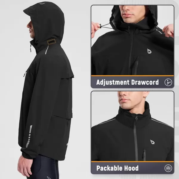 imageBALEAF Mens Rain Jacket Waterproof Windbreaker Packable Hood Running Cycling GearBlack