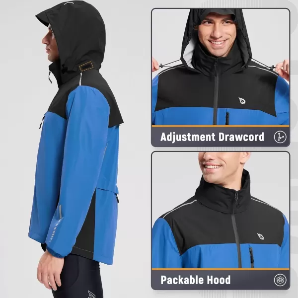 imageBALEAF Mens Rain Jacket Waterproof Windbreaker Packable Hood Running Cycling GearBlue Black