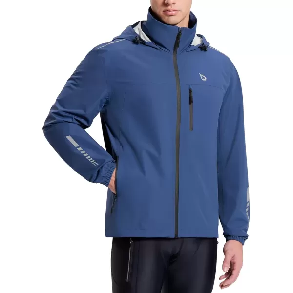 imageBALEAF Mens Rain Jacket Waterproof Windbreaker Packable Hood Running Cycling GearNavy Blue