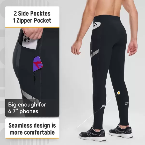 imageBALEAF Mens Winter Running Tights Thermal Cycling Pants Water Resistant Pockets Zipper Legs Cold WeatherBblack