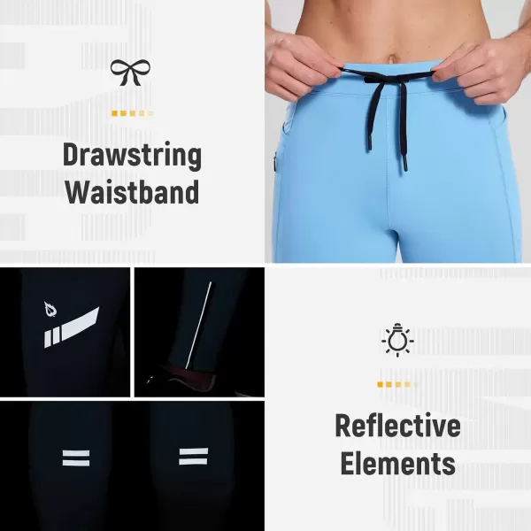 imageBALEAF Mens Winter Running Tights Thermal Cycling Pants Water Resistant Pockets Zipper Legs Cold WeatherBlight Blue