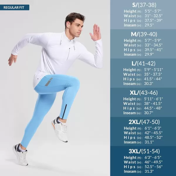 imageBALEAF Mens Winter Running Tights Thermal Cycling Pants Water Resistant Pockets Zipper Legs Cold WeatherBlight Blue