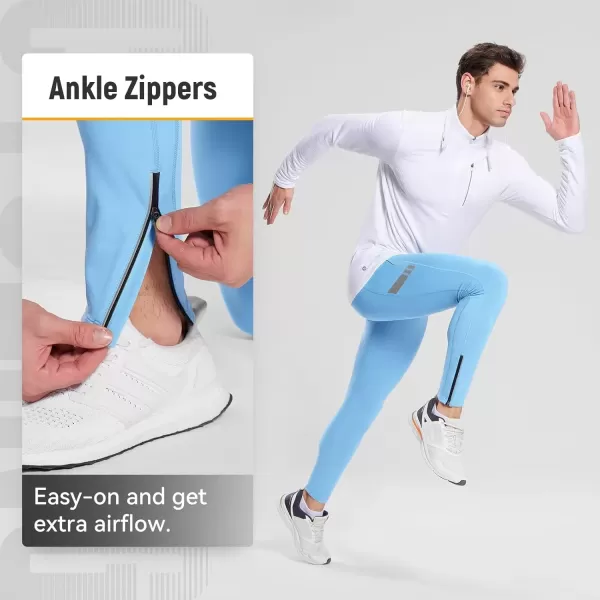 imageBALEAF Mens Winter Running Tights Thermal Cycling Pants Water Resistant Pockets Zipper Legs Cold WeatherBlight Blue