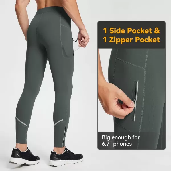 imageBALEAF Mens Winter Running Tights Thermal Cycling Pants Water Resistant Pockets Zipper Legs Cold WeatherGrey