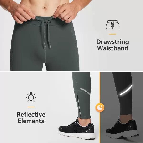 imageBALEAF Mens Winter Running Tights Thermal Cycling Pants Water Resistant Pockets Zipper Legs Cold WeatherGrey