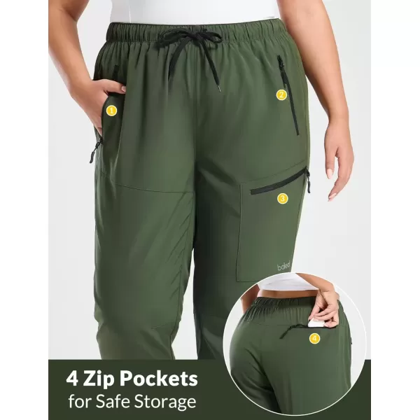 imageBALEAF Plus Size Pants for Women Hiking Cargo Water Resistant UPF 50 Cargo Joggers Zipper PocketsArmy Green