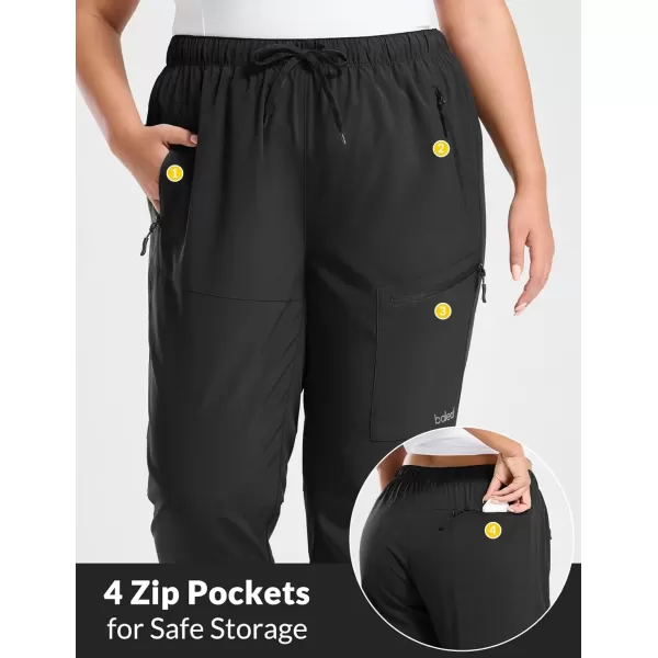 imageBALEAF Plus Size Pants for Women Hiking Cargo Water Resistant UPF 50 Cargo Joggers Zipper PocketsBlack