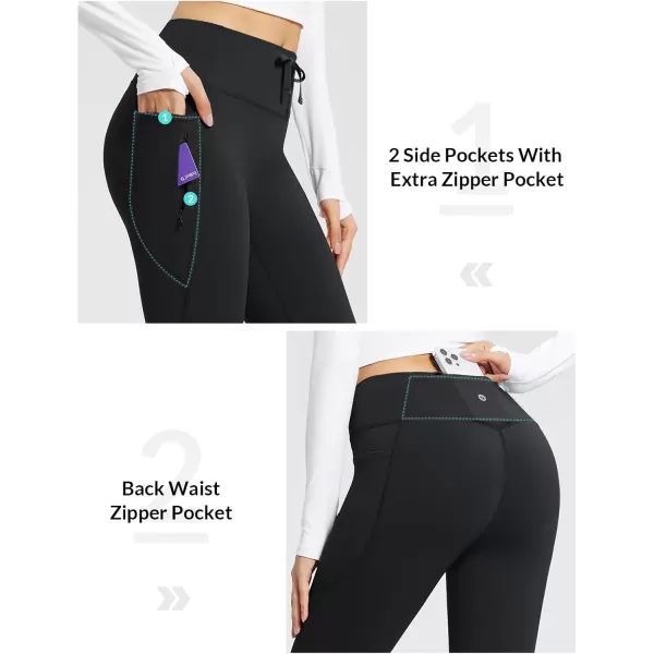 imageBALEAF Womens Fleece Lined Pants Winter Thermal Warm Bootcut Flare Leggings Hiking Yoga Pants with Zip Pockets Cold WeatherBlack