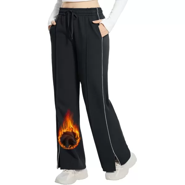 imageBALEAF Womens Fleece Lined Wide Leg Sweatpants Drawstring Sweat Pants with Pockets Athletic Track Fall WinterBlack