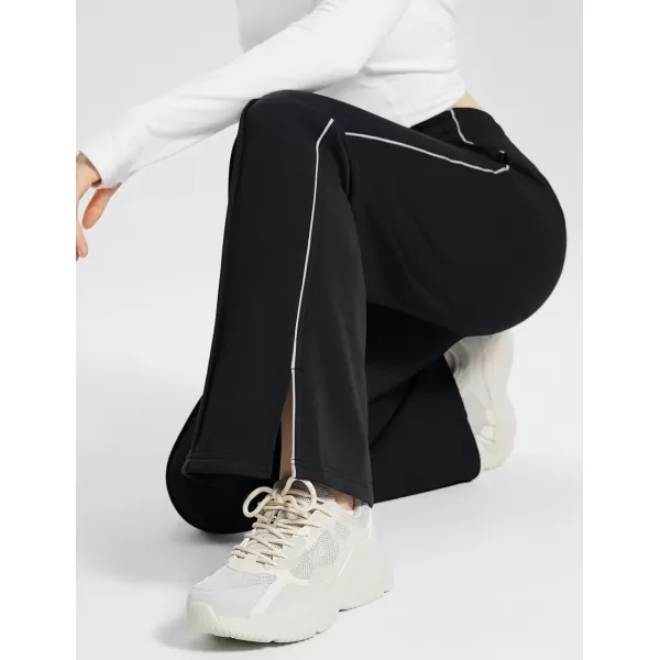 imageBALEAF Womens Fleece Lined Wide Leg Sweatpants Drawstring Sweat Pants with Pockets Athletic Track Fall WinterBlack