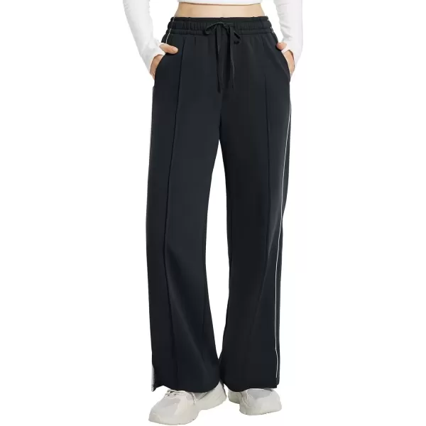 imageBALEAF Womens Fleece Lined Wide Leg Sweatpants Drawstring Sweat Pants with Pockets Athletic Track Fall WinterBlack