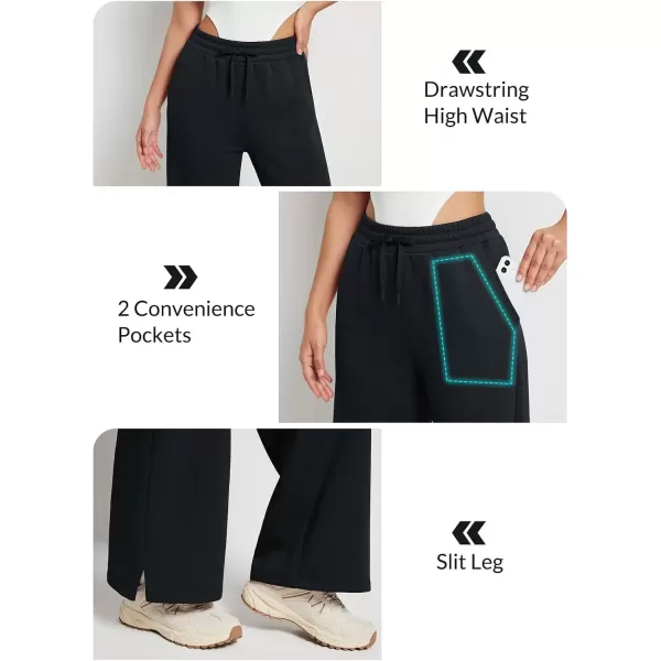 imageBALEAF Womens Fleece Lined Wide Leg Sweatpants Drawstring Sweat Pants with Pockets Athletic Track Fall WinterBlack