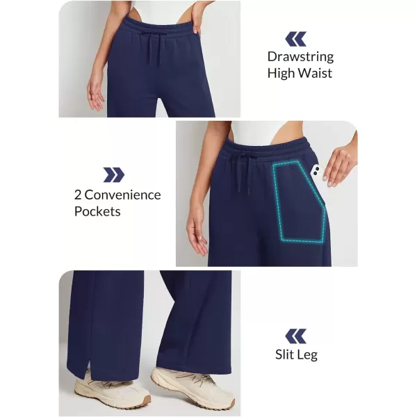 imageBALEAF Womens Fleece Lined Wide Leg Sweatpants Drawstring Sweat Pants with Pockets Athletic Track Fall WinterBlue