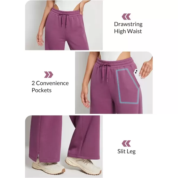 imageBALEAF Womens Fleece Lined Wide Leg Sweatpants Drawstring Sweat Pants with Pockets Athletic Track Fall WinterHawthorn Rose