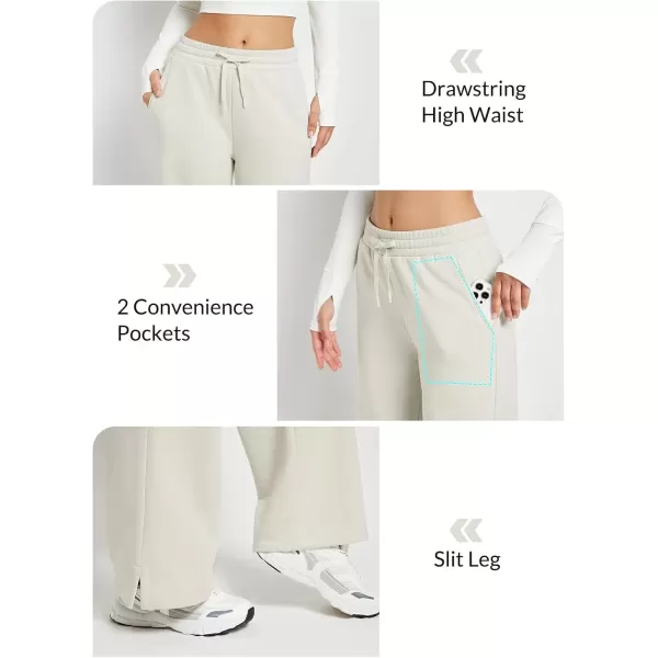 imageBALEAF Womens Fleece Lined Wide Leg Sweatpants Drawstring Sweat Pants with Pockets Athletic Track Fall WinterOatmeal