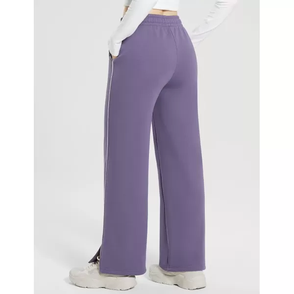 imageBALEAF Womens Fleece Lined Wide Leg Sweatpants Drawstring Sweat Pants with Pockets Athletic Track Fall WinterPurple