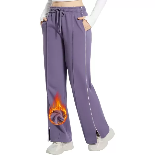 imageBALEAF Womens Fleece Lined Wide Leg Sweatpants Drawstring Sweat Pants with Pockets Athletic Track Fall WinterPurple