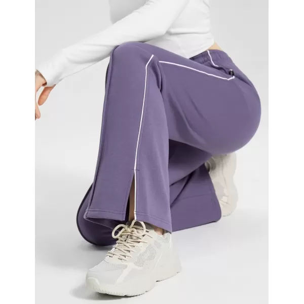 imageBALEAF Womens Fleece Lined Wide Leg Sweatpants Drawstring Sweat Pants with Pockets Athletic Track Fall WinterPurple