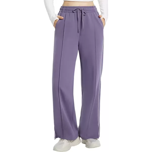 imageBALEAF Womens Fleece Lined Wide Leg Sweatpants Drawstring Sweat Pants with Pockets Athletic Track Fall WinterPurple