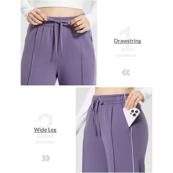 imageBALEAF Womens Fleece Lined Wide Leg Sweatpants Drawstring Sweat Pants with Pockets Athletic Track Fall WinterPurple