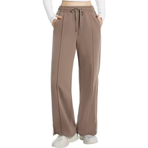 imageBALEAF Womens Fleece Lined Wide Leg Sweatpants Drawstring Sweat Pants with Pockets Athletic Track Fall WinterTan