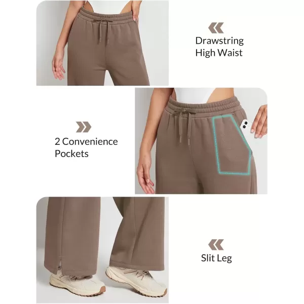 imageBALEAF Womens Fleece Lined Wide Leg Sweatpants Drawstring Sweat Pants with Pockets Athletic Track Fall WinterTan