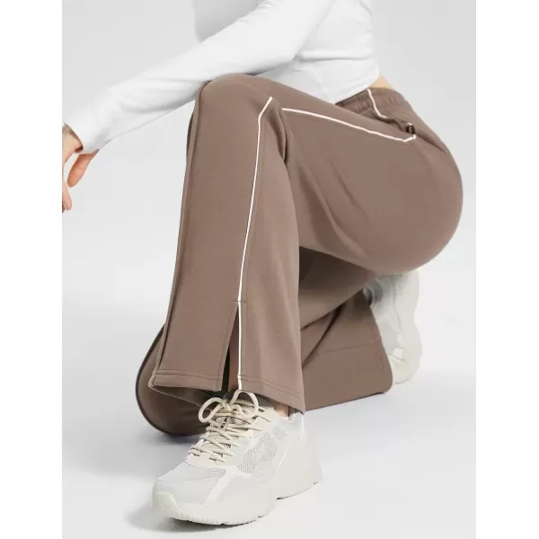 imageBALEAF Womens Fleece Lined Wide Leg Sweatpants Drawstring Sweat Pants with Pockets Athletic Track Fall WinterTan