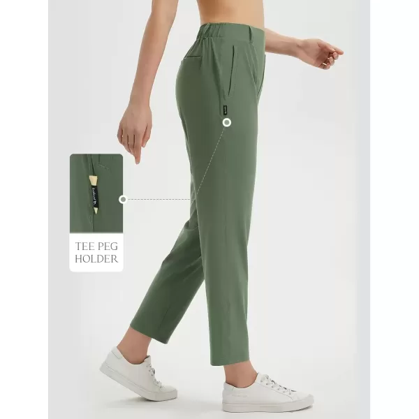 imageBALEAF Womens Golf Pants Stretch Travel Pants with Belt Loops Zipper Pockets Casual Work Dress Bussiness UPF 50Army Green