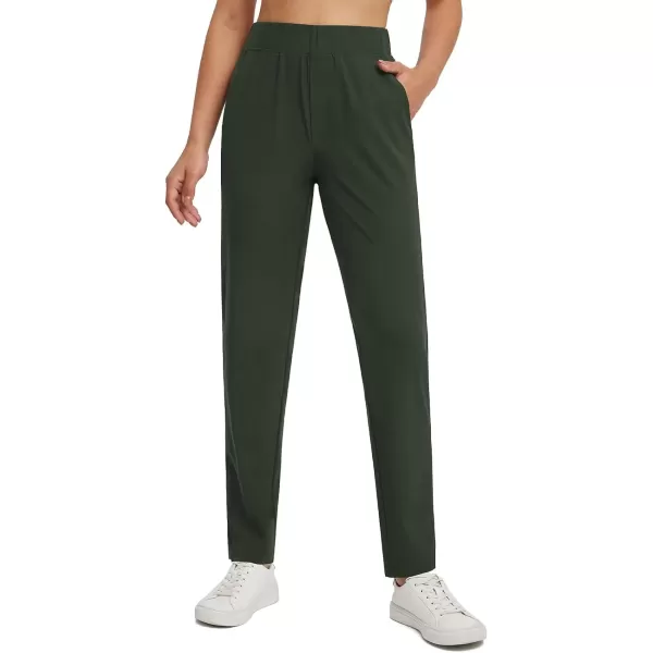 imageBALEAF Womens Pants with Zipper Pockets Stretch Golf Pants High Waist Travel Athletic Work Casual UPF50Greenno Rib Knit