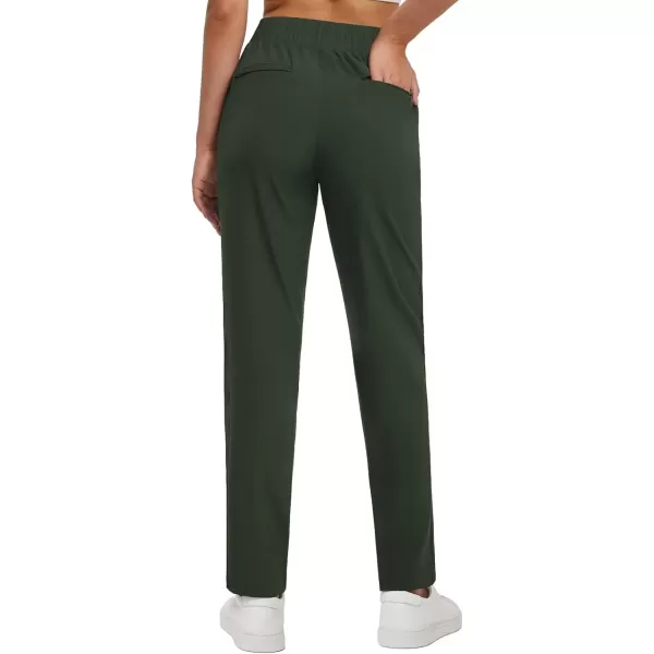 imageBALEAF Womens Pants with Zipper Pockets Stretch Golf Pants High Waist Travel Athletic Work Casual UPF50Greenno Rib Knit