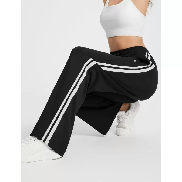 imageBALEAF Womens Track Pants Athletic Running Pants Sweatpants Straight Leg Zipper Pockets Sports Jogging Striped Loose FitBlackWhite