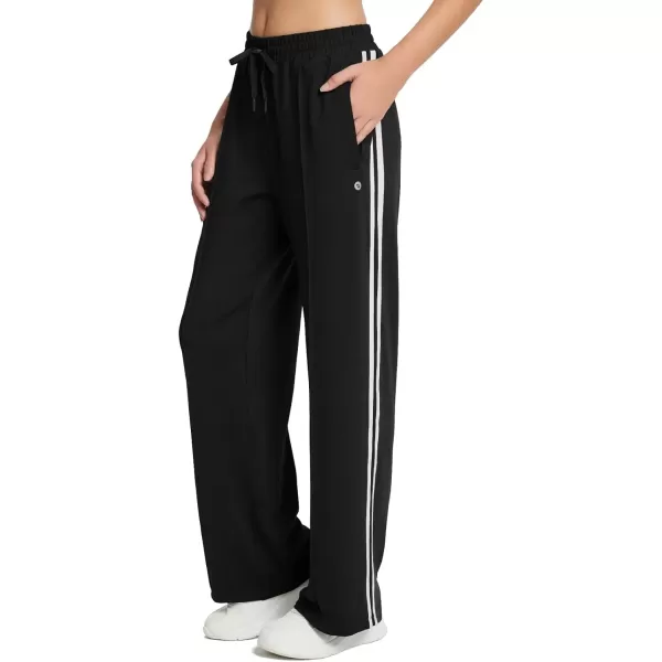 imageBALEAF Womens Track Pants Athletic Running Pants Sweatpants Straight Leg Zipper Pockets Sports Jogging Striped Loose FitBlackWhite