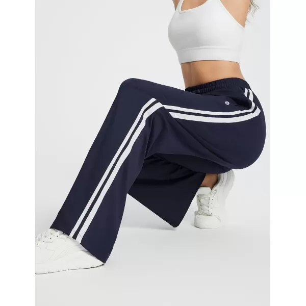 imageBALEAF Womens Track Pants Athletic Running Pants Sweatpants Straight Leg Zipper Pockets Sports Jogging Striped Loose FitNavyzipper Pockets