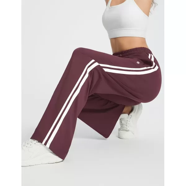 imageBALEAF Womens Track Pants Athletic Running Pants Sweatpants Straight Leg Zipper Pockets Sports Jogging Striped Loose FitRed Winezipper Pockets