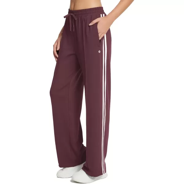 imageBALEAF Womens Track Pants Athletic Running Pants Sweatpants Straight Leg Zipper Pockets Sports Jogging Striped Loose FitRed Winezipper Pockets