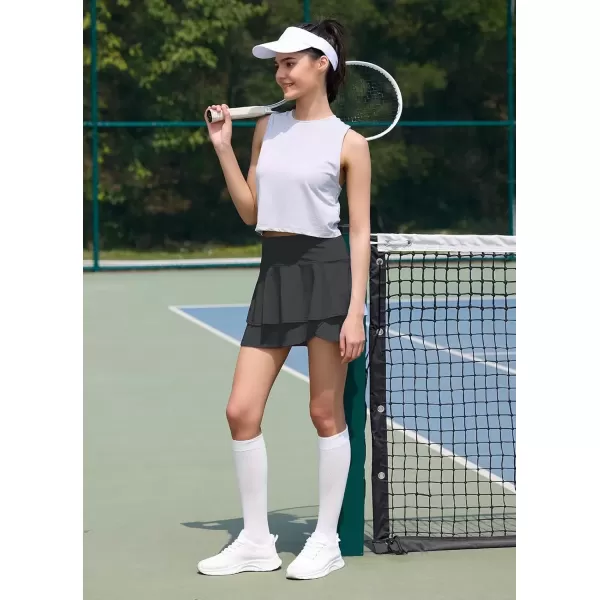 imageBALEAF Womens 14quot Tennis Skirts Golf Skorts with Pockts Pleated Mini Skirt Athletic Workout Liner Shorts Layered RuffleBlack