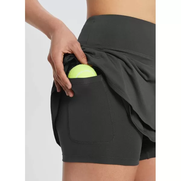 imageBALEAF Womens 14quot Tennis Skirts Golf Skorts with Pockts Pleated Mini Skirt Athletic Workout Liner Shorts Layered RuffleDark Grey