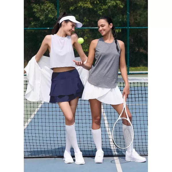 imageBALEAF Womens 14quot Tennis Skirts Golf Skorts with Pockts Pleated Mini Skirt Athletic Workout Liner Shorts Layered RuffleNavy