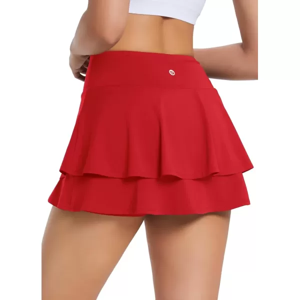 imageBALEAF Womens 14quot Tennis Skirts Golf Skorts with Pockts Pleated Mini Skirt Athletic Workout Liner Shorts Layered RuffleRed