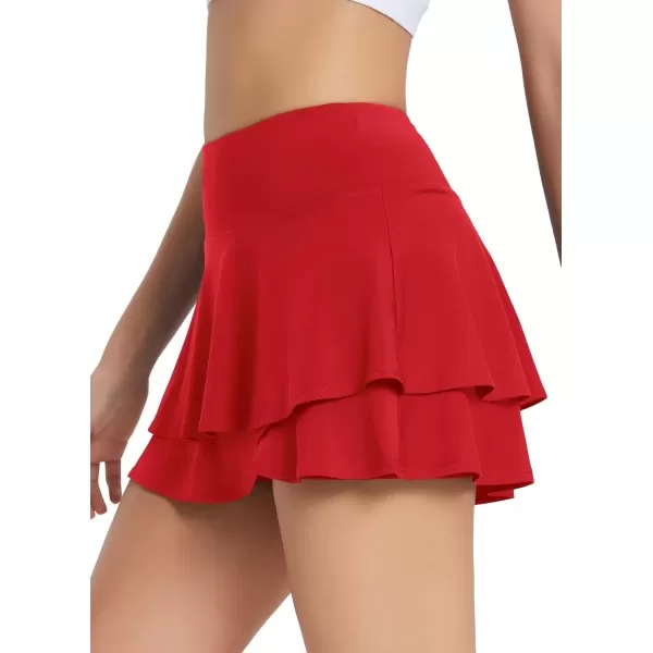 imageBALEAF Womens 14quot Tennis Skirts Golf Skorts with Pockts Pleated Mini Skirt Athletic Workout Liner Shorts Layered RuffleRed