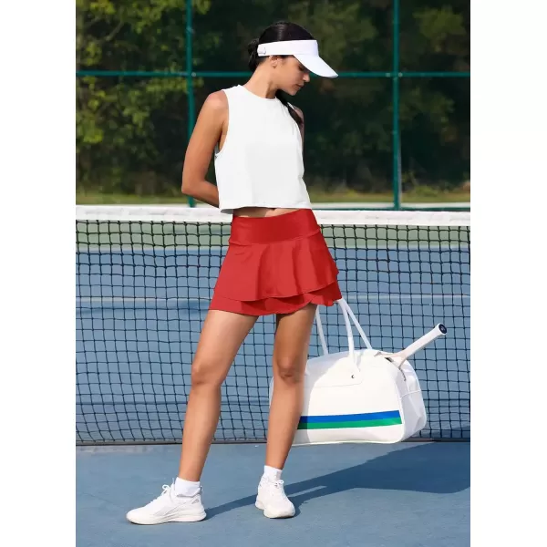 imageBALEAF Womens 14quot Tennis Skirts Golf Skorts with Pockts Pleated Mini Skirt Athletic Workout Liner Shorts Layered RuffleRed