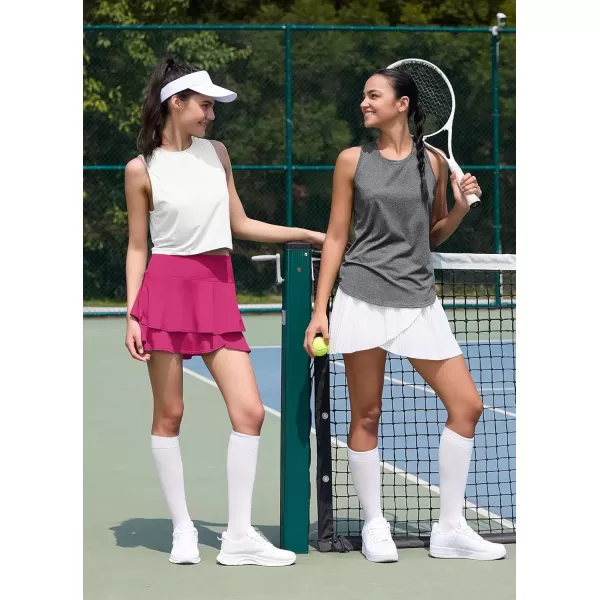 imageBALEAF Womens 14quot Tennis Skirts Golf Skorts with Pockts Pleated Mini Skirt Athletic Workout Liner Shorts Layered RuffleRose