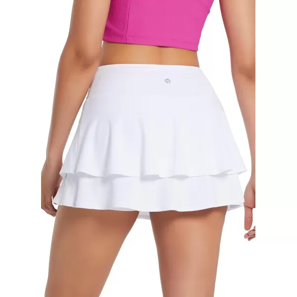 imageBALEAF Womens 14quot Tennis Skirts Golf Skorts with Pockts Pleated Mini Skirt Athletic Workout Liner Shorts Layered RuffleWhite