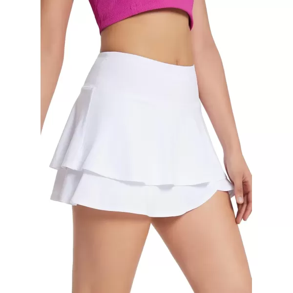 imageBALEAF Womens 14quot Tennis Skirts Golf Skorts with Pockts Pleated Mini Skirt Athletic Workout Liner Shorts Layered RuffleWhite